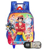 Mochila One Piece Escolar Rodinhas Luffy Com Estojo Duplo