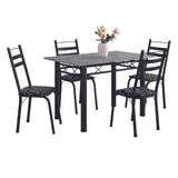 Conjunto De Mesa Itália Com 4 Cadeiras 1,20m Preto / Floral Granito Artefamol