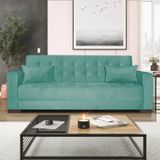 Sofá Cama 3 Lugares Suede Ipanema Azul Tiffany