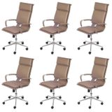 Kit 6 Cadeiras Escritorio Presidente Design Italiano Com Relax Corino 3304 Caramelo