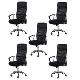 Kit 5 Cadeiras Para Escritório Presidente Em Corino E Tela Mesh Com Rodízios 3307 Or Design Preto