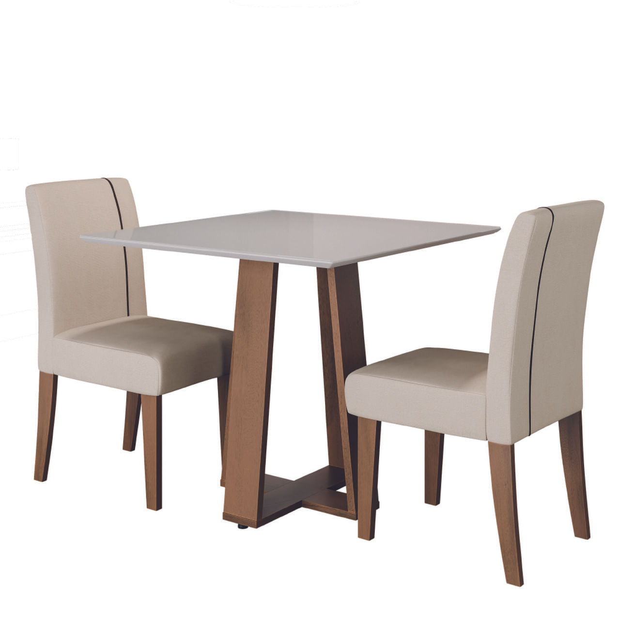 Conjunto De Mesa Sala De Jantar Atenas Com 2 Cadeiras Carvalho/off White/bege 0,90m Quadrada Dobuê