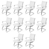 Kit 10 Cadeiras Para Escritorio Interlocutor Italiano Estofada Em Corino 3304 Branco