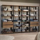 Guarda-roupa Closet Modulado 4 Gavetas 18 Prateleiras 258cm Rustic/preto Valencia Madesa