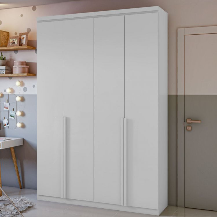 Guarda-Roupa Solteiro 4 Portas 2 Gavetas Alonzo Móveis Lopas Branco