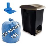 Lixeira De Plástico Com Pedal 14l + 20un Saco De Lixo Azul