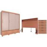 Guarda Roupa Bartira Monza Com 3 Portas De Correr E 3 Gavetas Cômoda Versatti Com 5 Gavetas Cabeceira Para Cama Box Casal Versatti Com Tomada