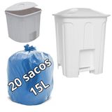 Lixeira Com Pedal E Tampa 15l Branca + 20un De Saco De Lixo