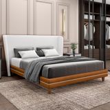 Cama Casal Queen Base Box Pés Madeira 168cm Suném P05 Couríssimo Whisky Bouclê Cru - Lyam Decor