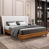 Cabeceira King Nilo 195cm Com Cama Pés Madeira Suném P05 Couríssimo Whisky Bouclê Cru - Lyam Decor