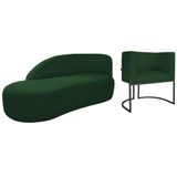 Kit Divã Luna 140cm Lado Esquerdo E 01 Poltrona Base De Ferro Preto Suede Verde