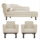 Kit Diva Recamier Diana 120cm Lado Direito E 2 Poltronas Classic Suede Amarena Móveis Bege