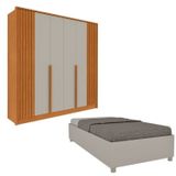 Guarda-roupa 6 Portas Com Espelho Ripado Nova York E Cama Solteiro Monaco Espresso Móveis Cinamomo/off White