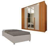 Guarda-roupa 6 Portas Com Espelho Ripado Nova York E Cama Solteiro Monaco Espresso Móveis Cinamomo/off White