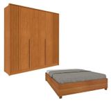 Guarda-roupa 6 Portas Com Espelho Ripado Nova York E Cama Casal Monaco Espresso Móveis Cinamomo
