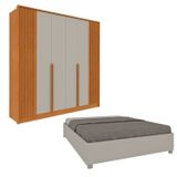 Guarda-roupa 6 Portas Com Espelho Ripado Nova York E Cama Casal Monaco Espresso Móveis Cinamomo/off White