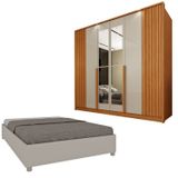 Guarda-roupa 6 Portas Com Espelho Ripado Nova York E Cama Casal Monaco Espresso Móveis Cinamomo/off White
