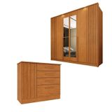 Conjunto Para Quarto 1 Guarda-roupa 6 Portas Com Espelho E 1 Cômoda 4 Gavetas Ripado Nova York Espre Cinamomo