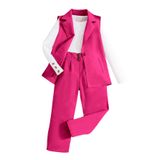 Roupas: Camiseta Feminina Milumia De Manga Comprida De 3 Peças E Colete Blazer Com Calças Rosa Choque 10y