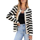 Suéter De Cardigã Sidefeel, Listrado, Aberto, Frontal, Feminino, Preto