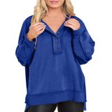 Moletom Feminino Eytino Plus Size Com Botão Henley, 2x Azul Escuro
