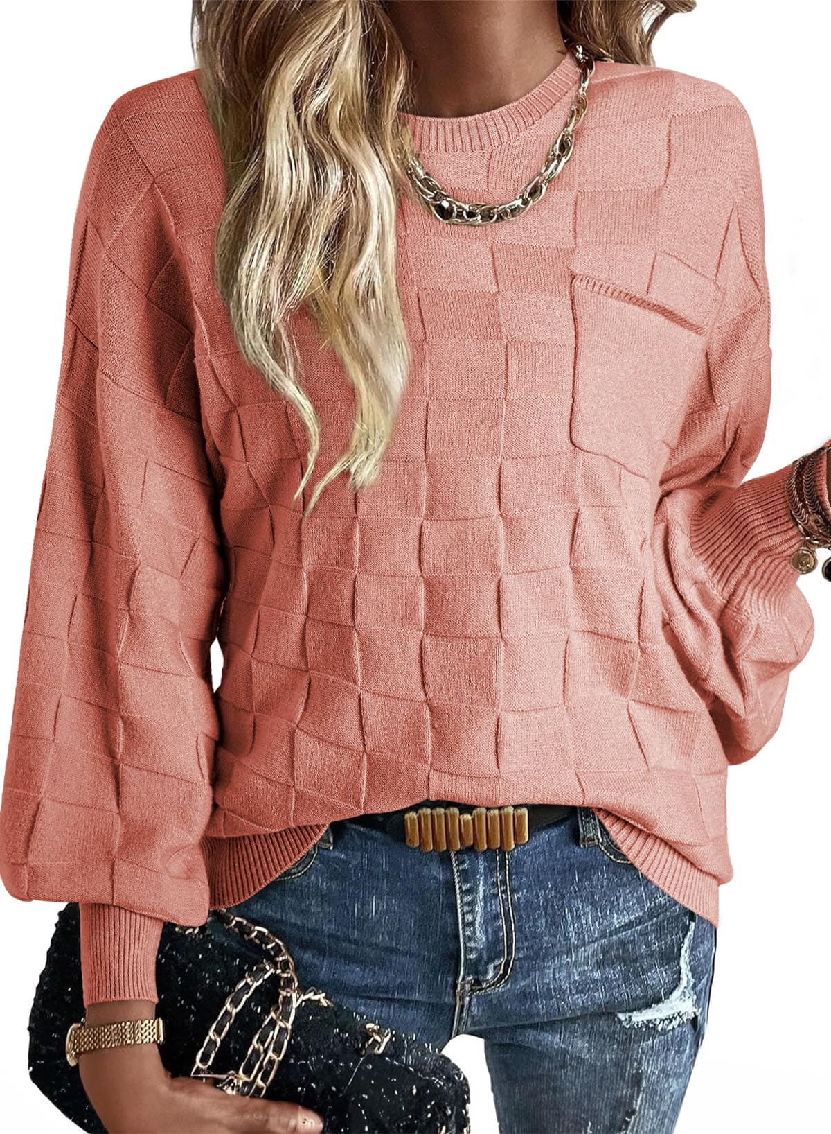 Suéter Shewin Oversized Para Mulheres De Manga Comprida Rosa Xxl