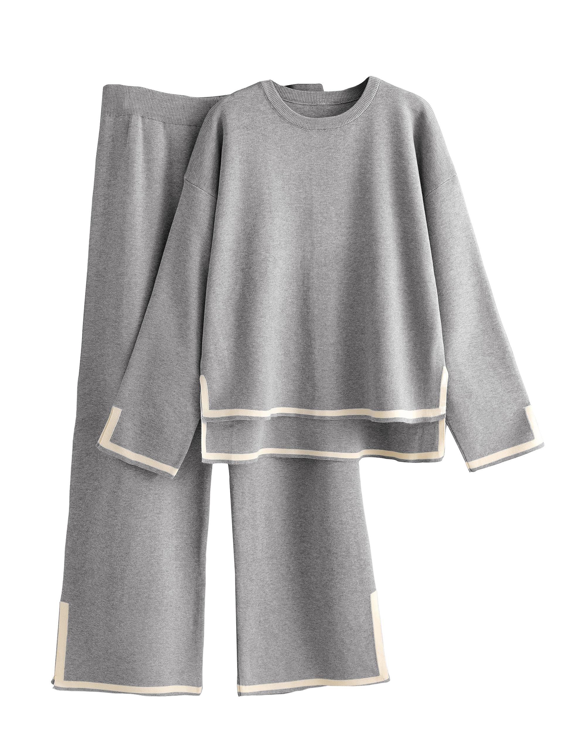 Outfit, Suéter Bronzeador, Calça De Perna Larga Para Mulheres, Cinza