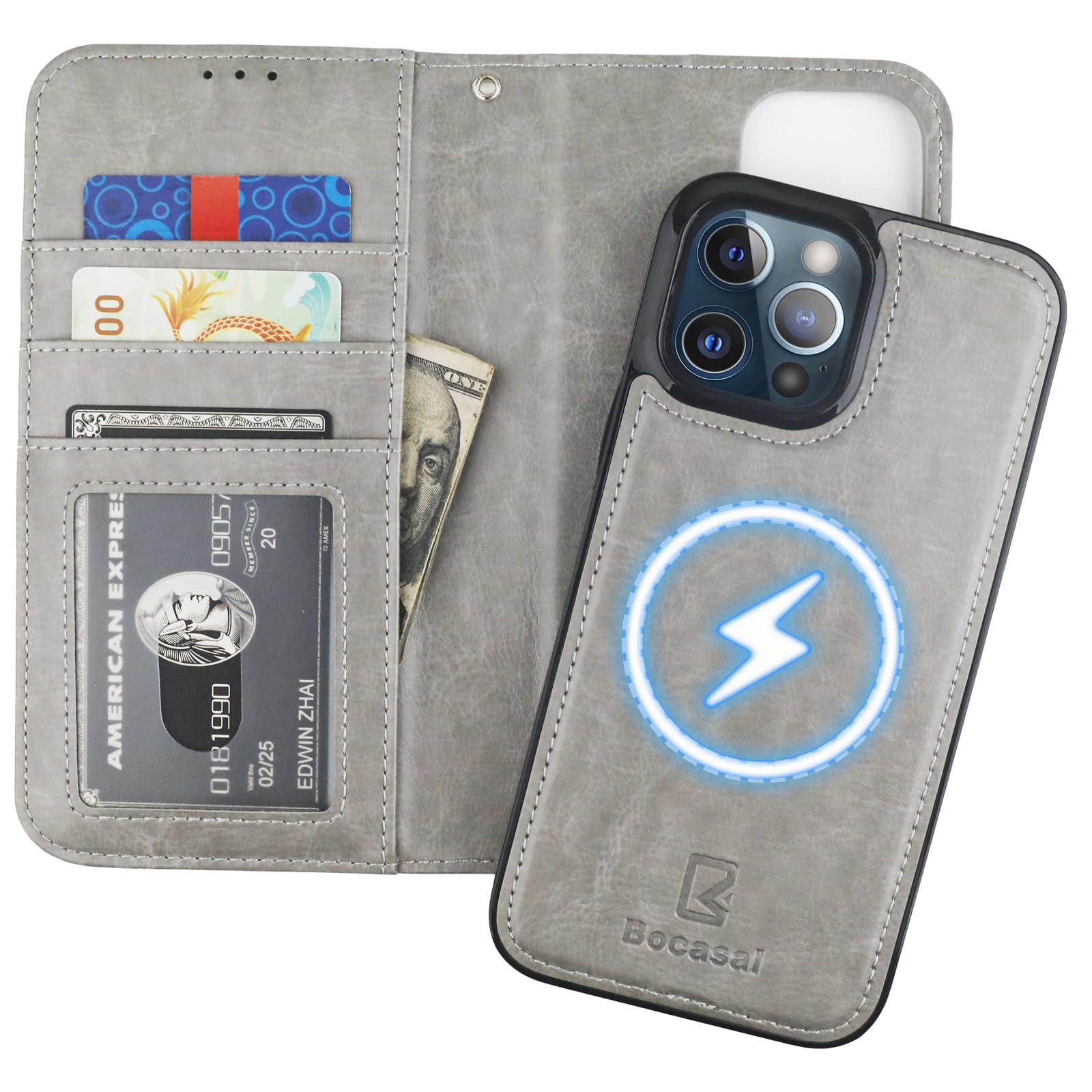 Capa Tipo Carteira Bocasal Para Iphone 13 Pro Max Com Magsafe Grey
