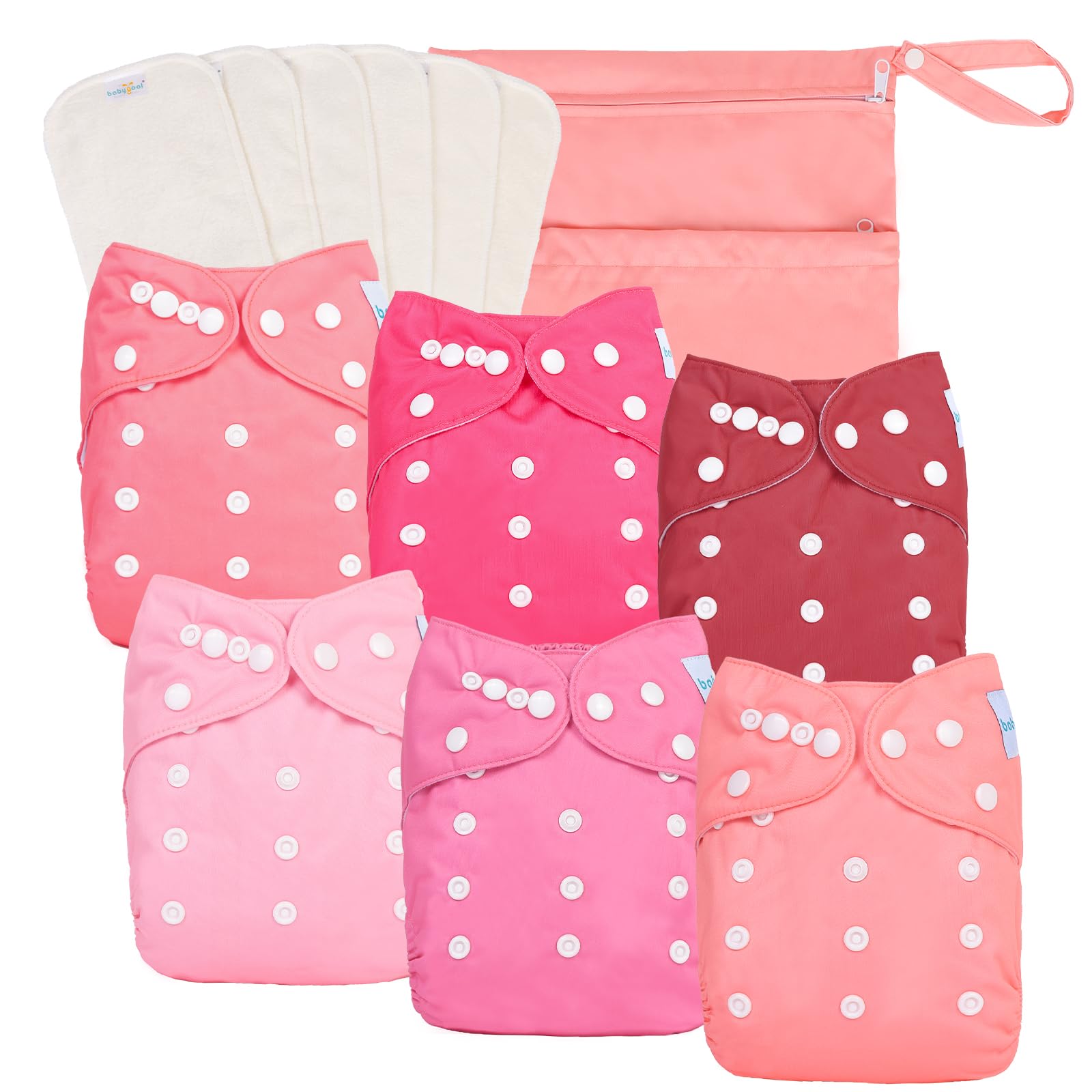 Fraldas De Pano Babygoal Baby Girl, Pacote Com 6 Inserções E Bolsa Úmida