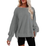 Moletom Feminino Shewin, Casual, Com Gola Redonda, Cinza Grande