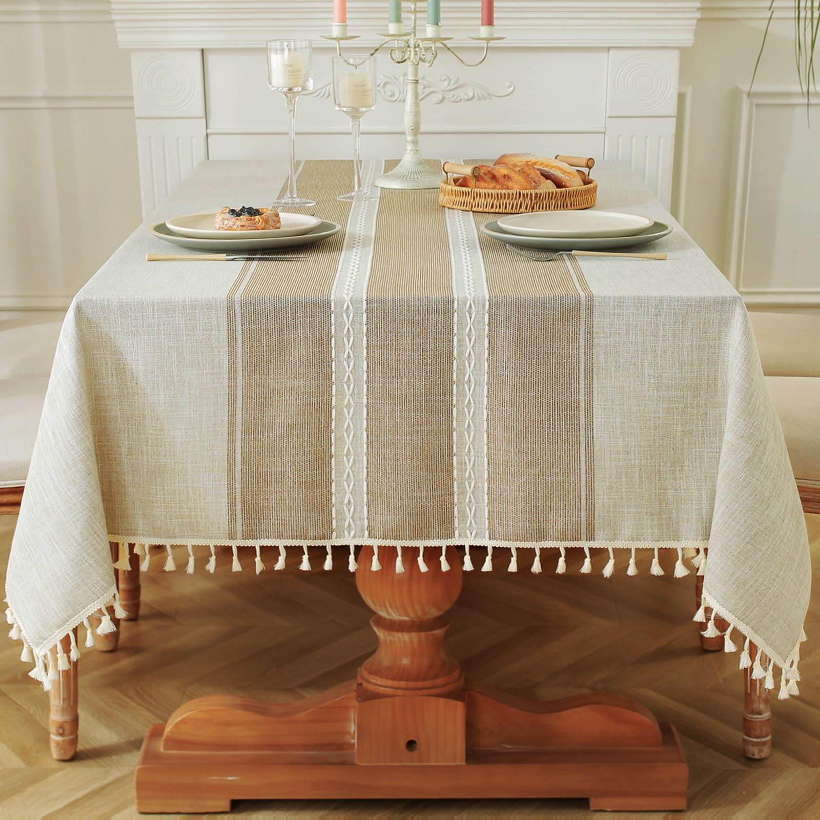 Toalha De Mesa Laolitou Algodão Linho Impermeável 140x260cm Café