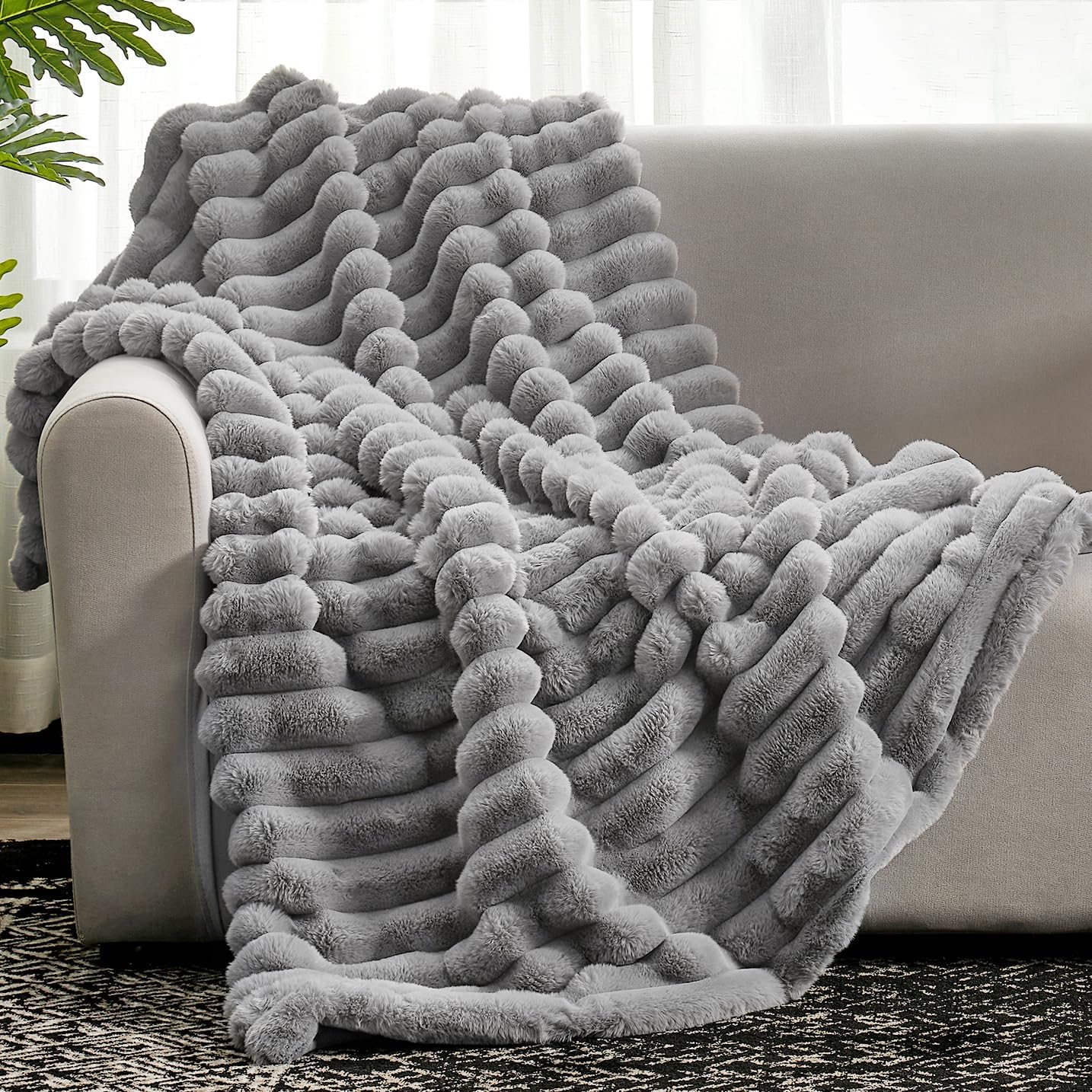 Throw Blanket Cozy Bliss Faux Fur Para Sofá, 127 X 152 Cm, Cinza