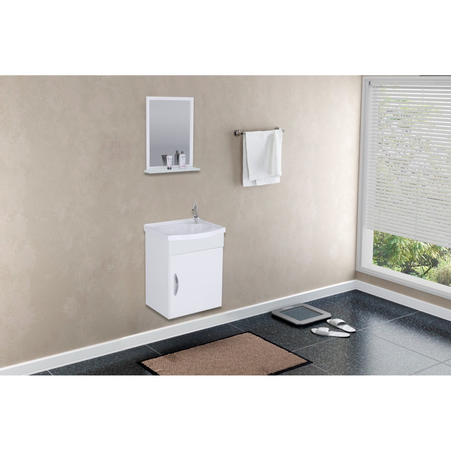 Conjunto Gabinete De Banheiro Suspenso 39cm 1 Porta Com Cuba E Espelheira Siena Aj Rorato Branco