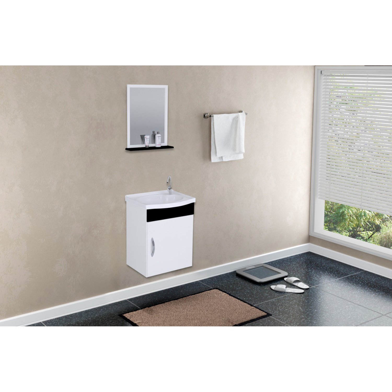 Conjunto Gabinete De Banheiro Suspenso 39cm 1 Porta Com Cuba E Espelheira Siena Aj Rorato Preto