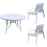 Conjunto Em Alumínio Mesa Redonda Ripada 120cm Porto Rico E 2 Poltronas Com Tela Cannes Portinaty
