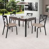 Conjunto Sala De Jantar Mesa 120x75cm Tampo Vidro Com 4 Cadeiras Karina Ciplafe Preto Fosco/linho Bege