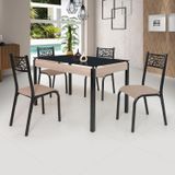 Conjunto Sala De Jantar Mesa Jade 120x75cm Tampo Vidro Com 4 Cadeiras Ciplafe Preto/linho Bege