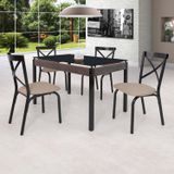 Conjunto Sala De Jantar Mesa 120x75cm Tampo Vidro Com 4 Cadeiras Karina Ciplafe Preto/linho Bege