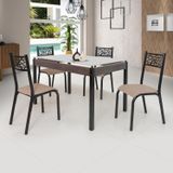 Conjunto Sala De Jantar Mesa Jade 120x75cm Tampo Vidro Com 4 Cadeiras Ciplafe Preto/linho Bege