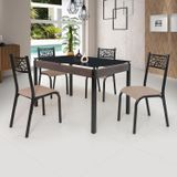 Conjunto Sala De Jantar Mesa Jade 120x75cm Tampo Vidro Com 4 Cadeiras Ciplafe Preto/linho Bege