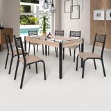 Conjunto Sala De Jantar Mesa Jade 140x80cm Tampo Vidro Com 6 Cadeiras Ciplafe Preto Fosco/linho Bege