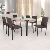 Conjunto Sala De Jantar Mesa 140x80cm Tampo Vidro Com 6 Cadeiras Dubai Ciplafe Preto Fosco/linho Marrom