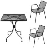 Conjunto Mesa Para Jardim 70x70cm Tampo Em Aço E 2 Cadeiras Com Braço Una Or Design Preto