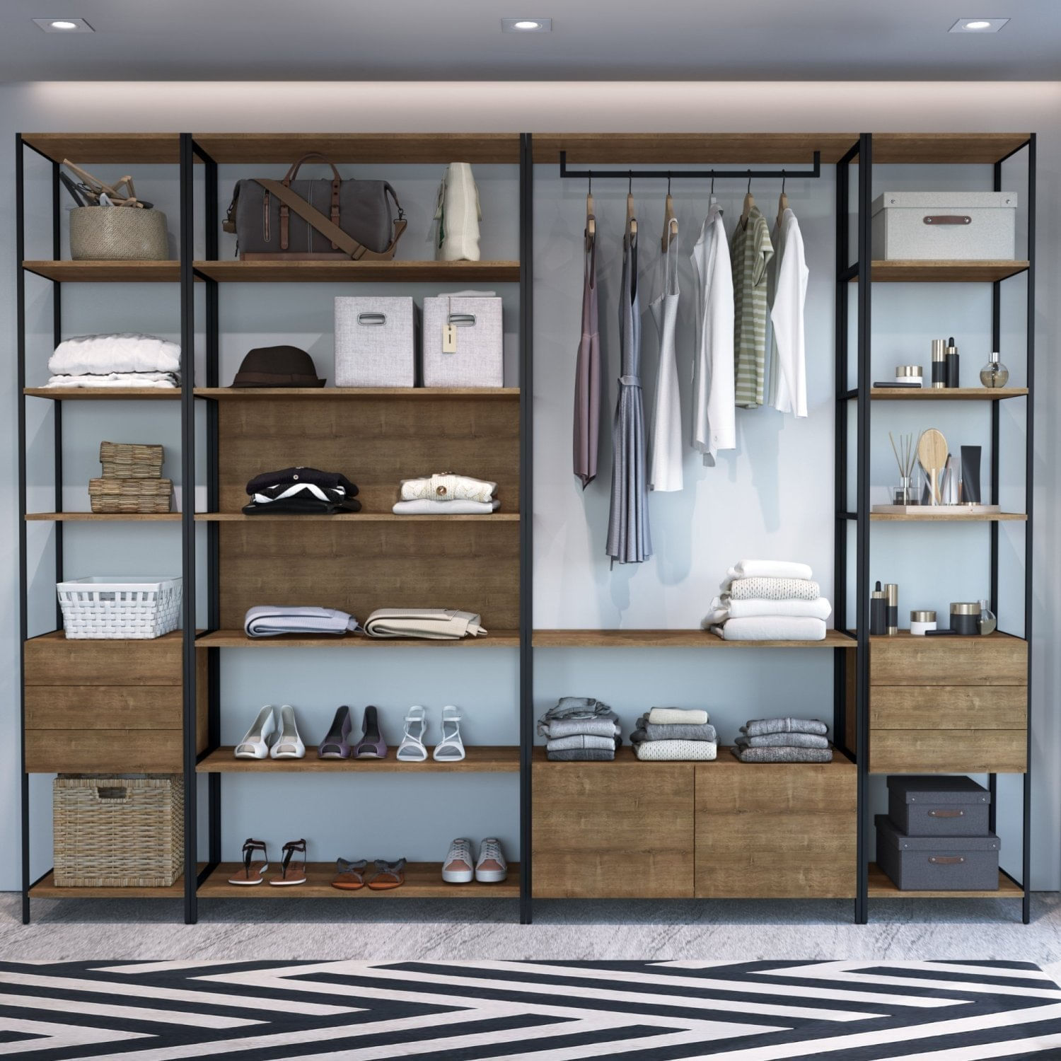 Conjunto 4 Módulos Para Closet 8 Gavetas Industrial Vermont/preto