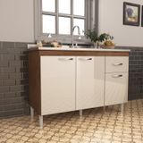 Balcão Para Pia Sem Tampo 120cm 3 Portas 1 Gaveta Moscou Indekes Noce/off White
