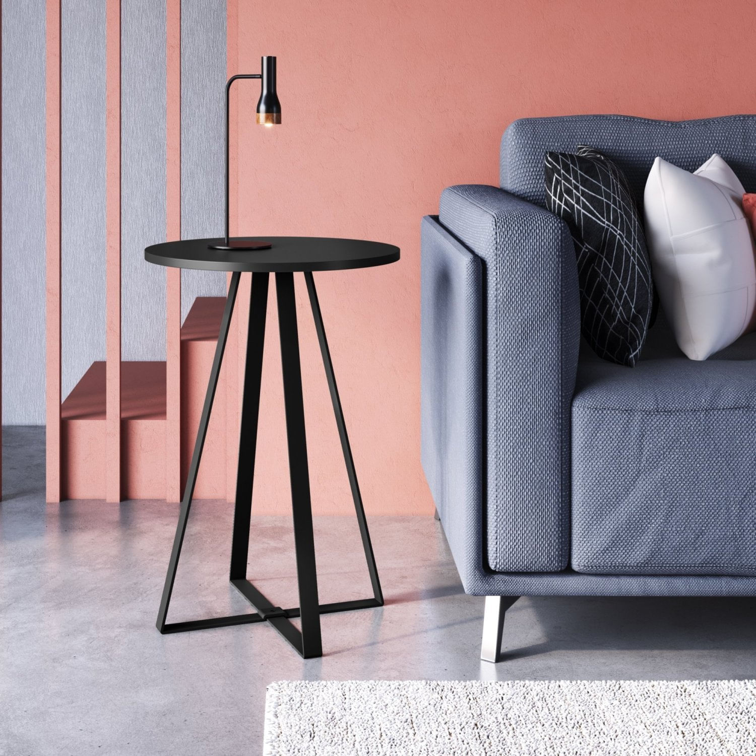 Mesa Lateral Redonda Industrial Artesano Preto