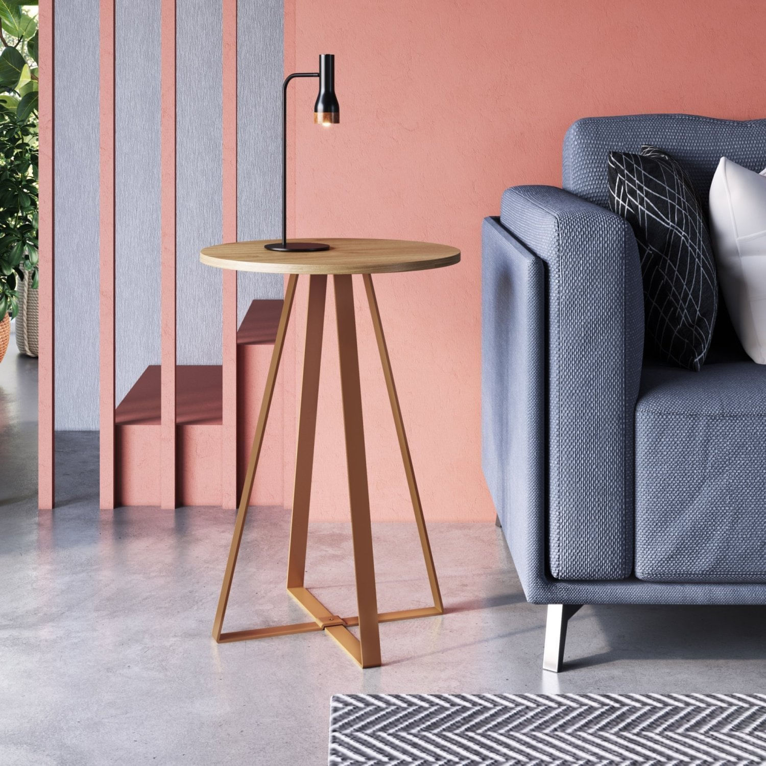 Mesa Lateral Redonda Industrial Artesano Hanover/dourado