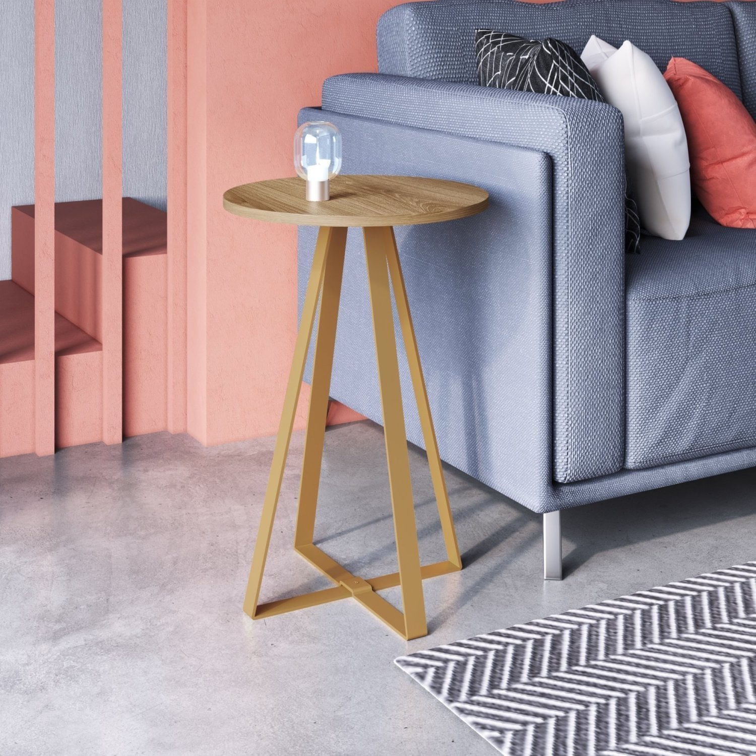 Mesa Lateral Redonda Industrial Artesano Hanover/dourado