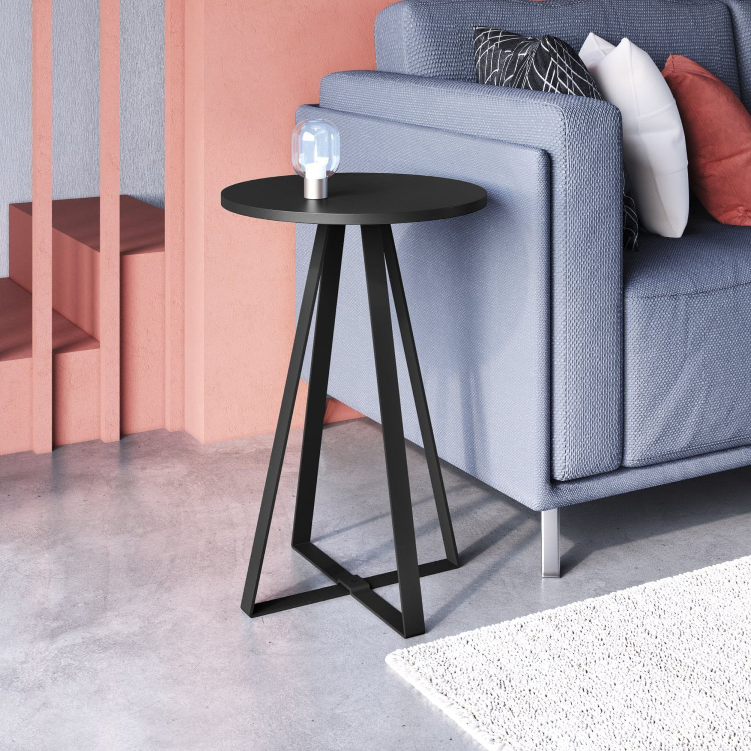 Mesa Lateral Redonda Industrial Artesano Preto