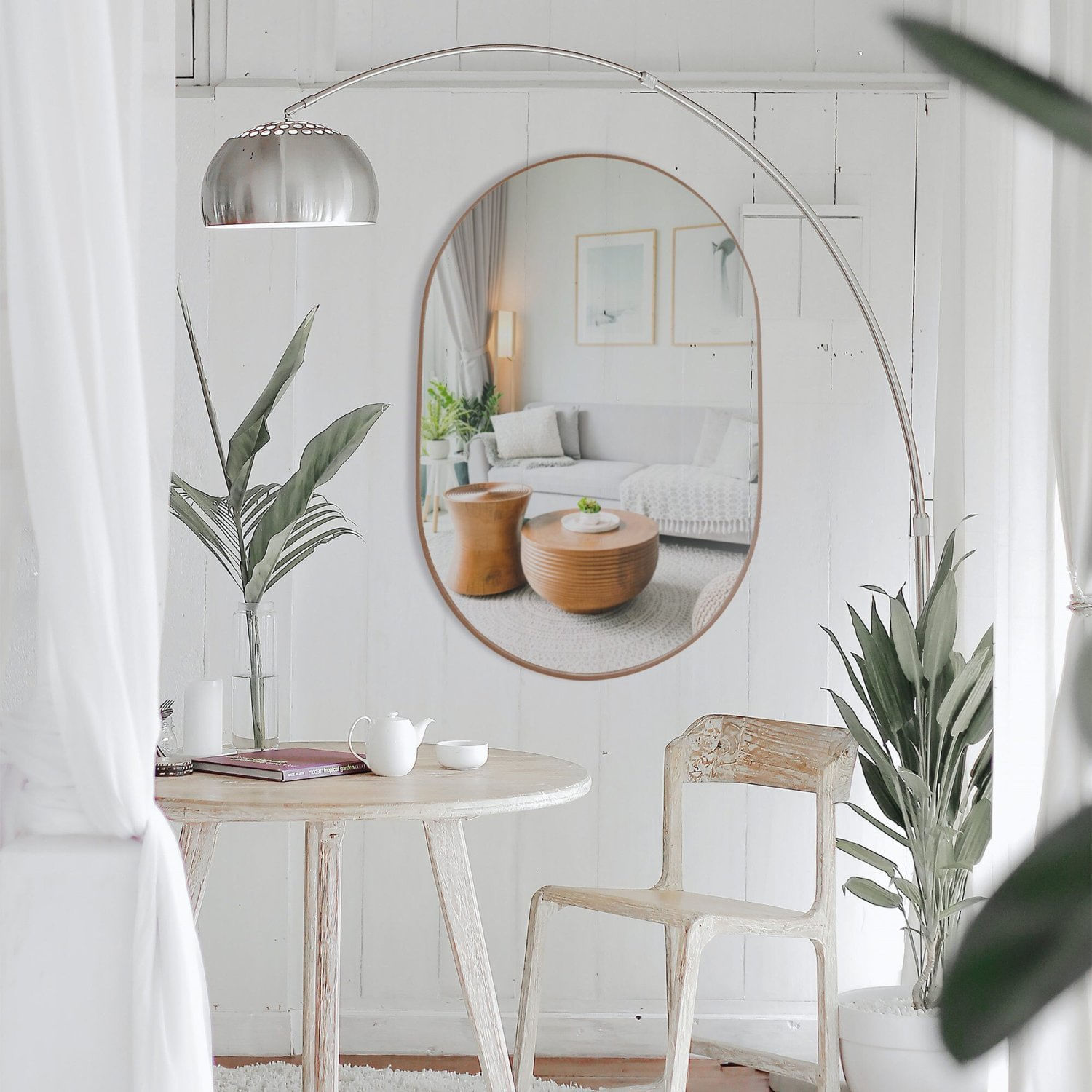 Espelho Oval 80x50cm Moldura Em Couro Yescasa